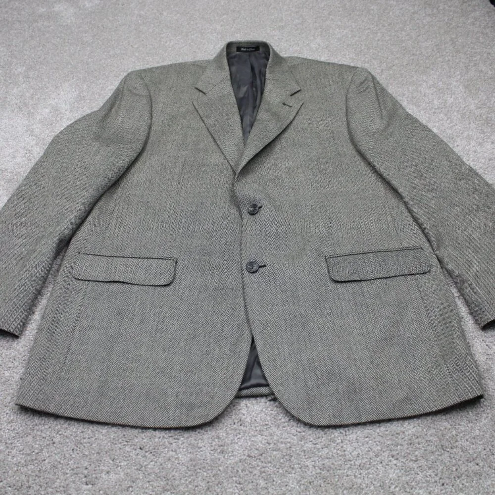 LAUREN Ralph Lauren Blazer Mens 46L Gray 100% Lambswool Sports Jacket Coat 2 Btn